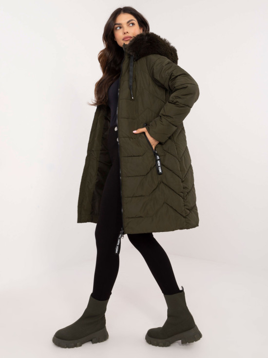 Damen khaki Winterjacke mit Kapuze