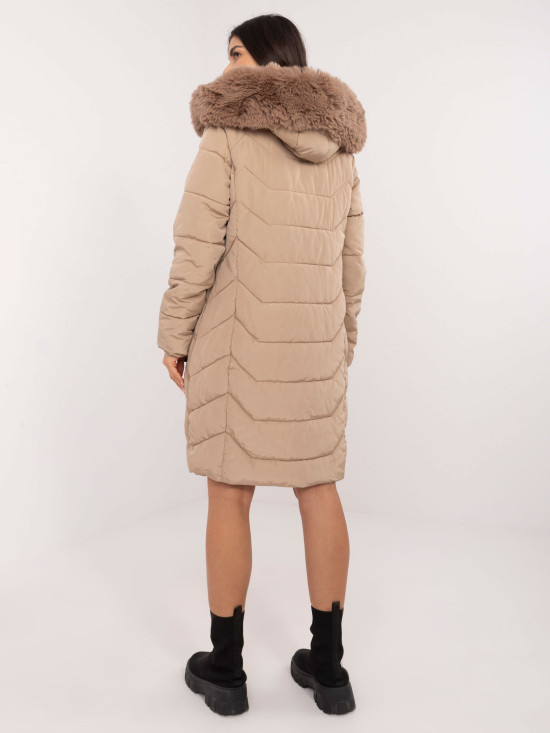 Beige Winterjacke mit Kapuze