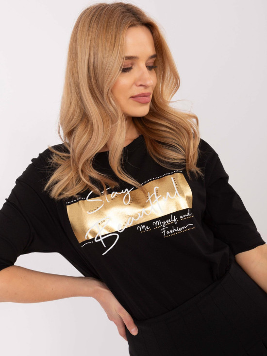 Stylische schwarze Bluse mit 3/4-Ärmeln