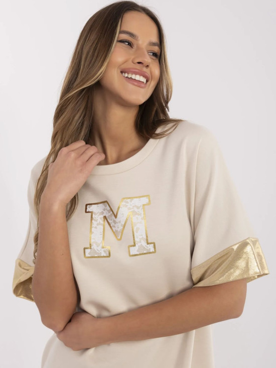 Beige Oversize Kleid mit kurzen Ärmeln