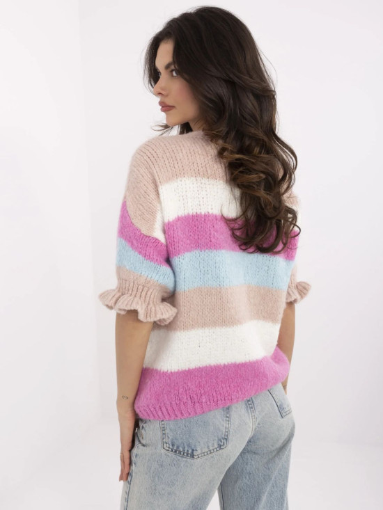 Weiß-rosa Pullover mit 3/4 Ärmeln