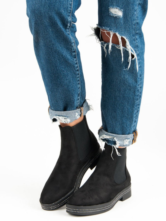 Schwarze Damen-Stiefelette aus Velourslederimitat