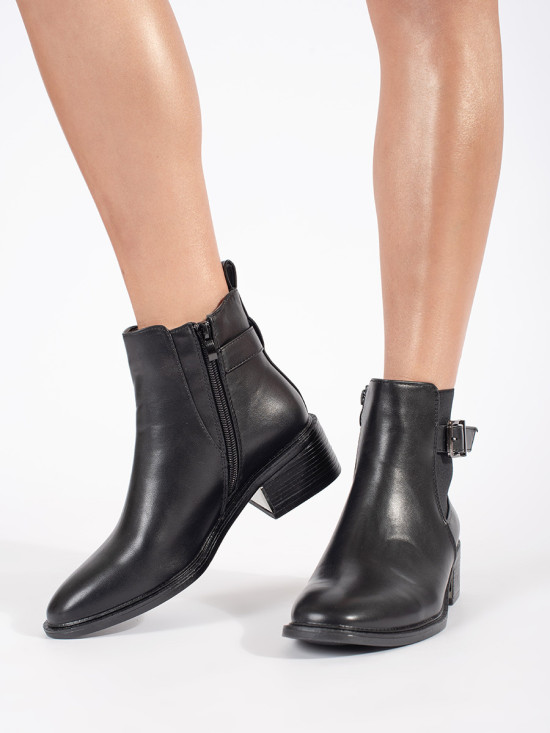 Schwarze Damen Stiefeletten mit Schnalle und Absatz