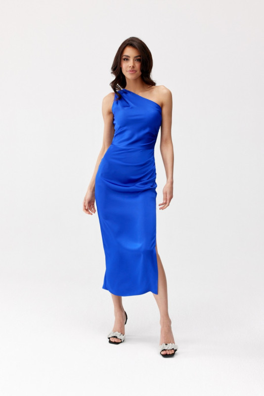 Satin-Midikleid mit einem Schulterträger in intensivem Blau