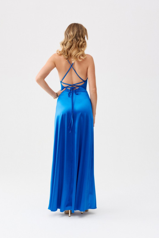 Satin-Maxikleid mit Rückenschnürung in intensivem Blau