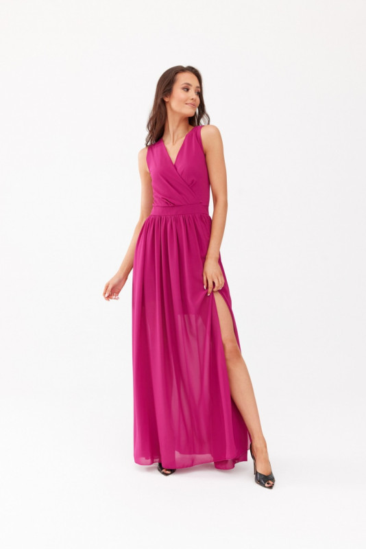 Langes Kleid mit Wickelausschnitt und Rückenschnürung in Bischofslila