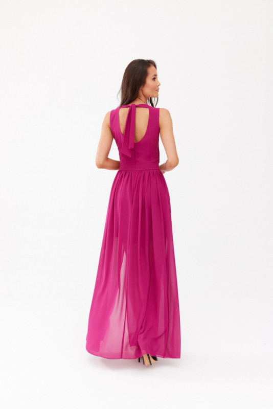 Langes Kleid mit Wickelausschnitt und Rückenschnürung in Bischofslila