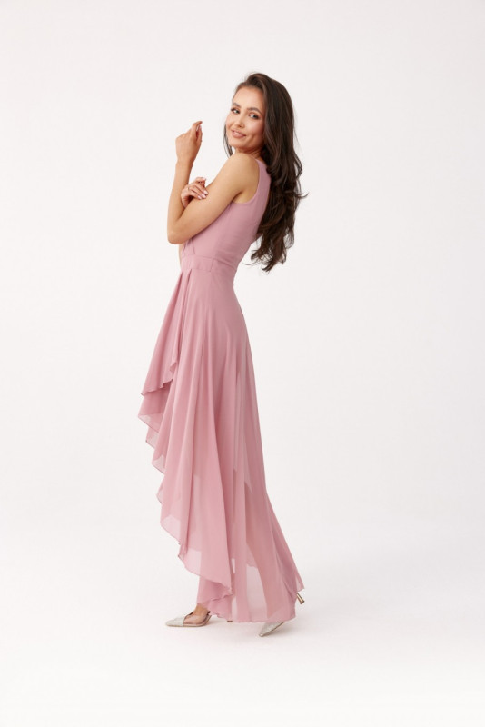 Asymmetrisches Kleid mit Wickelausschnitt in dunklem Rosa