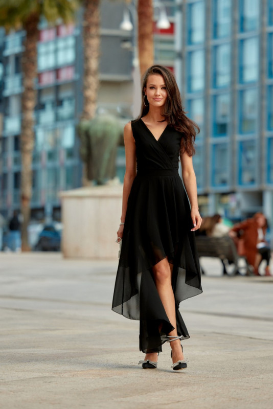 Asymmetrisches Kleid mit Wickelausschnitt, schwarz