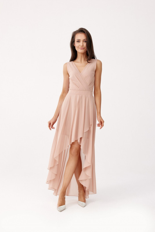 Asymmetrisches Maxikleid mit Wickelausschnitt in Cappuccino