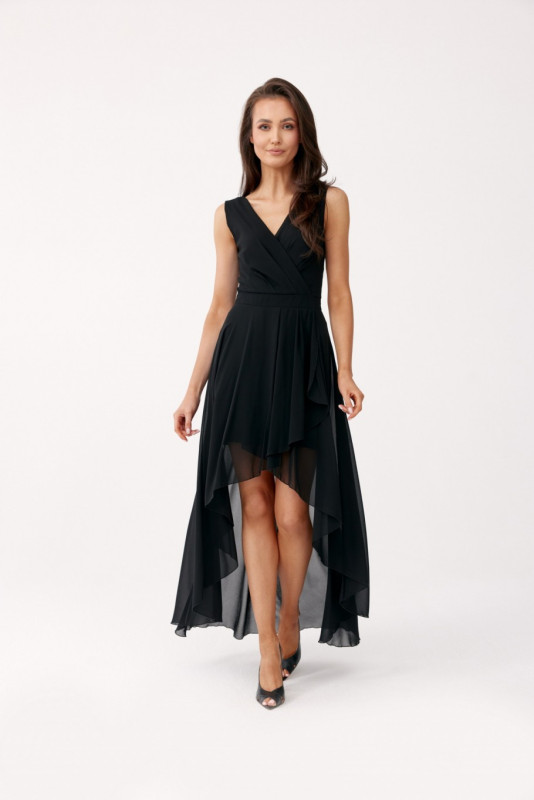 Asymmetrisches Kleid mit Wickelausschnitt, schwarz