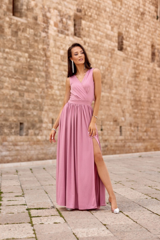 Maxi-Brokatkleid mit Rückenschnürung in Rosa