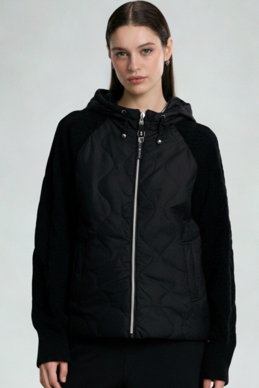 Damen-Übergangsjacke mit Strickärmeln Schwarz