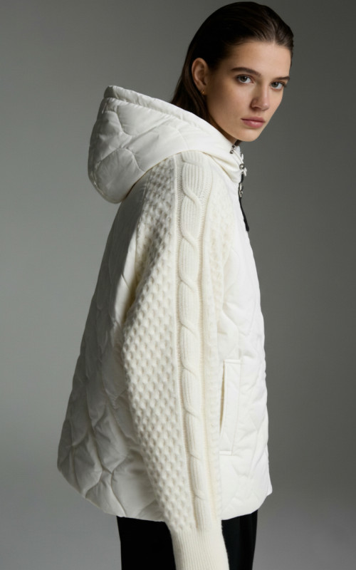 Damen-Übergangsjacke mit Strickärmeln Ecru