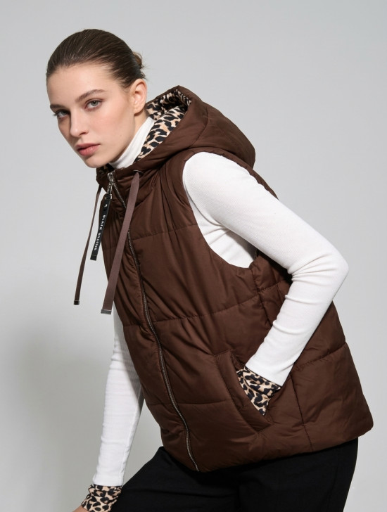 Wende-Weste mit Leopardenmuster, Schokoladenbraun
