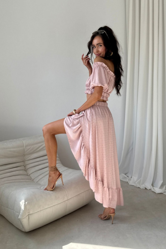Set mit asymmetrischem Maxi-Rock und kurzem Top in Rosa