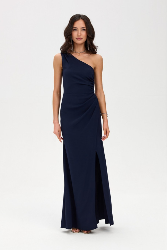 Dunkelblaues Maxi-Kleid mit One-Shoulder-Schnitt