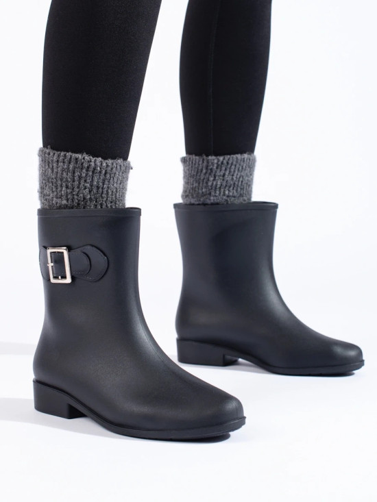 Schwarze Damen-Gummistiefel mit dekorativer Schnalle