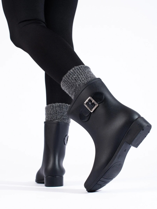 Schwarze Damen-Gummistiefel mit dekorativer Schnalle