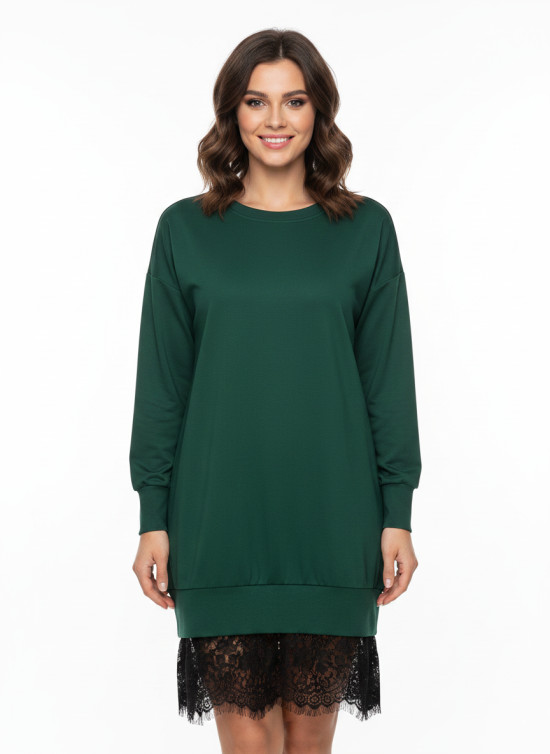 Sweatshirtkleid mit Spitze Hellbraun