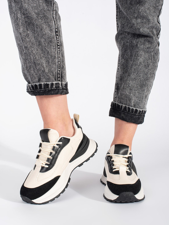 Stylische Damen-Sneaker in Beige und Schwarz