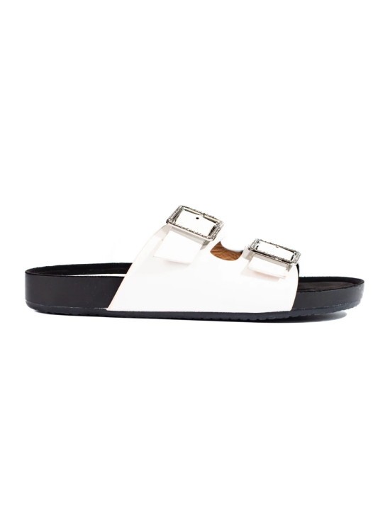 Weiße Damen-Sandalen mit dekorativen Schnallen