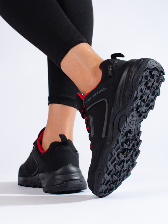 Damen Trekking Schuhe DK Waterproof Schwarz mit roten Akzenten