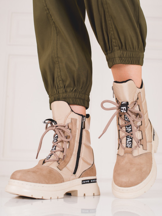 Beige Damen Schneestiefel Shelovet mit Schnürung