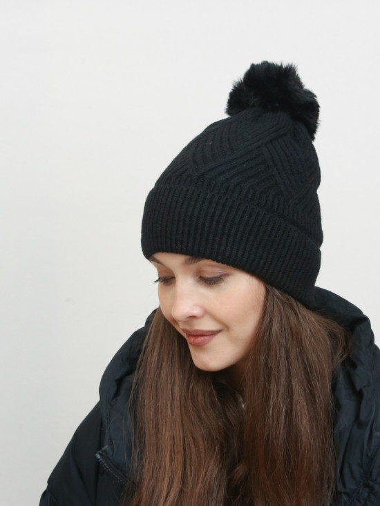 Winterstrickmütze Schwarz