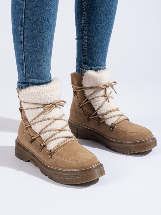 Beige Damen Schneestiefel mit Lammfell Shelovet