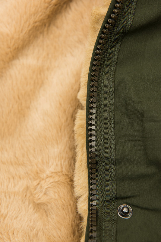 Winter Parka mit abnehmbaren Fellimitat khaki