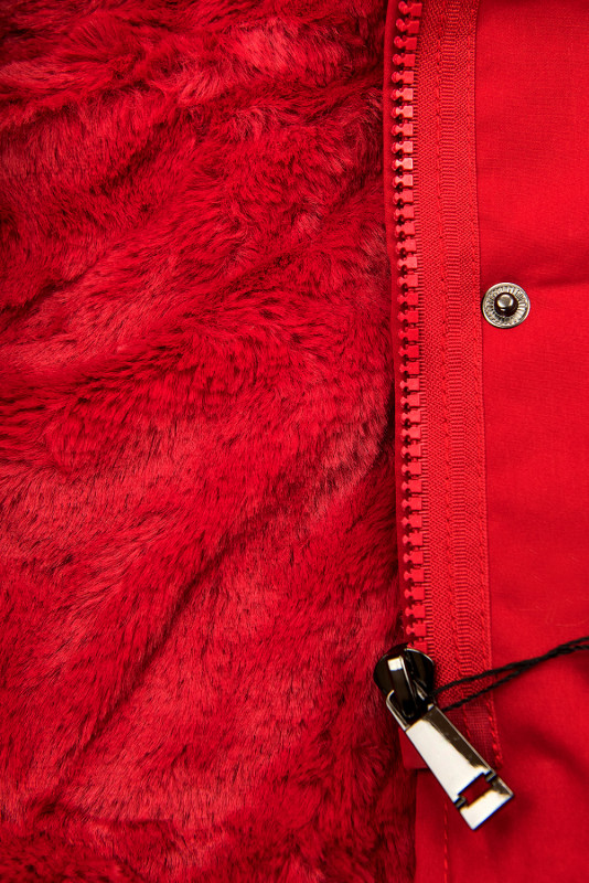 Winter Parka mit abnehmbaren Fellimitat rot