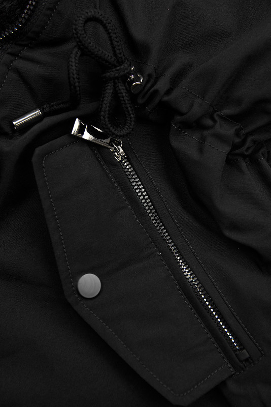 Winterparka mit Kunstfellkapuze schwarz