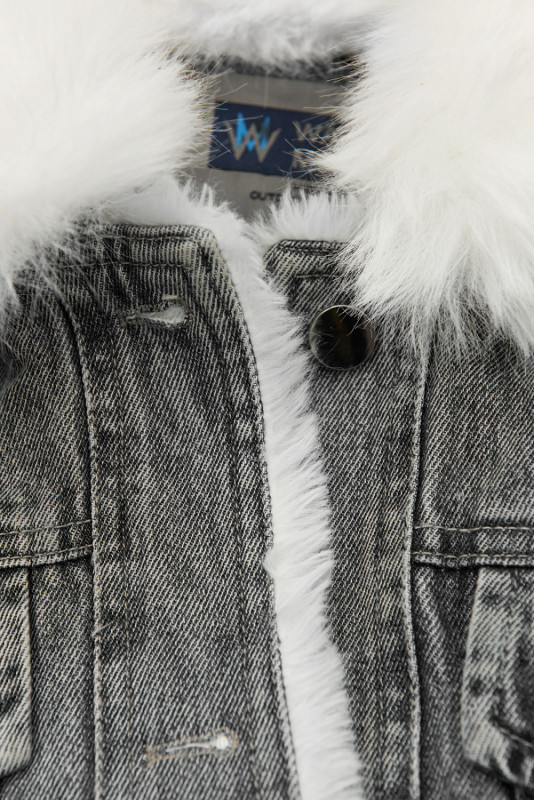 Jeansjacke mit kuscheligem Fellimitat grau/weiß