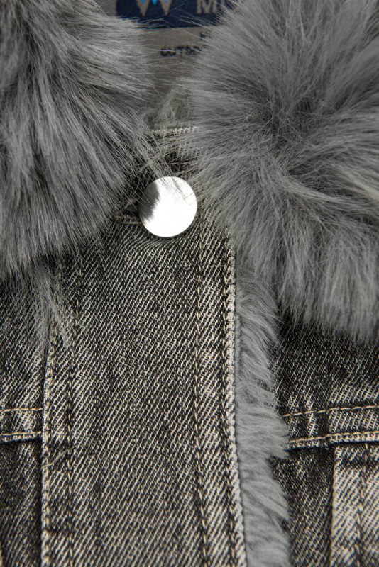 Jeansjacke mit kuscheligem Fellimitat grau/grau