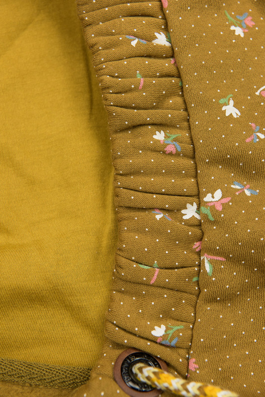 Verlängerte Sweatjacke mit Blumenmuster mustard