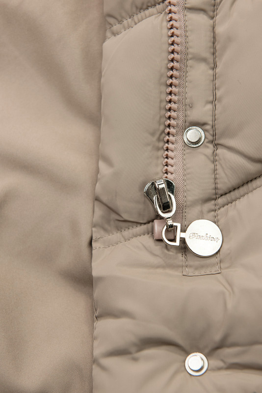 Winterjacke mit Gürtel und Kunstfell Beige