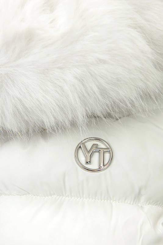 Winterjacke mit Gürtel und Kunstfell Weiß