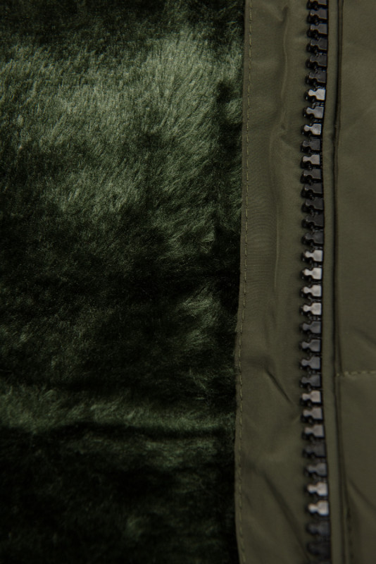 Winterjacke mit warmem Teddyfell khaki