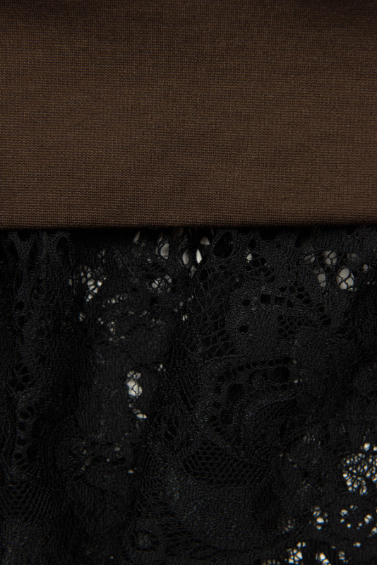 Sweatshirtkleid mit Spitze Braun