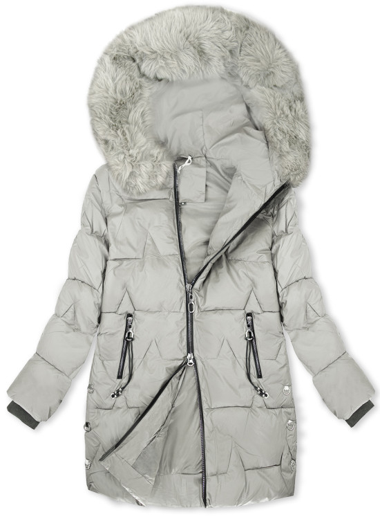 Damen-Steppmantel für den Winter mit abnehmbarem Fell Ecru