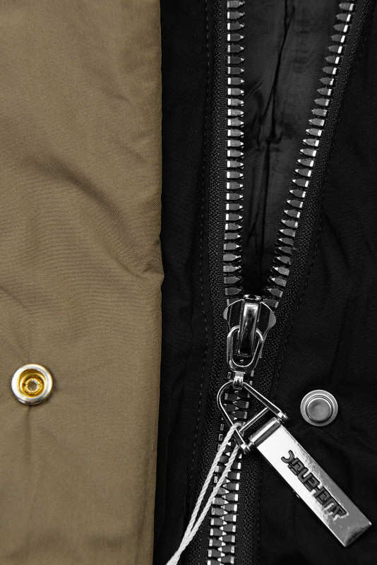 Langer Damen-Winterparka mit verstellbarer Taille Schwarz