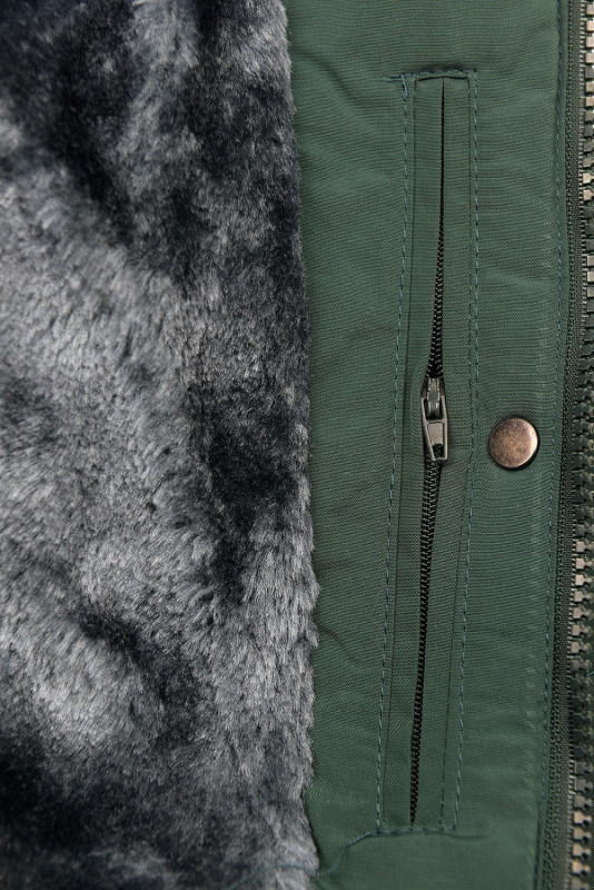 Winterjacke mit Teddy-Futter dunkelgrün/grau