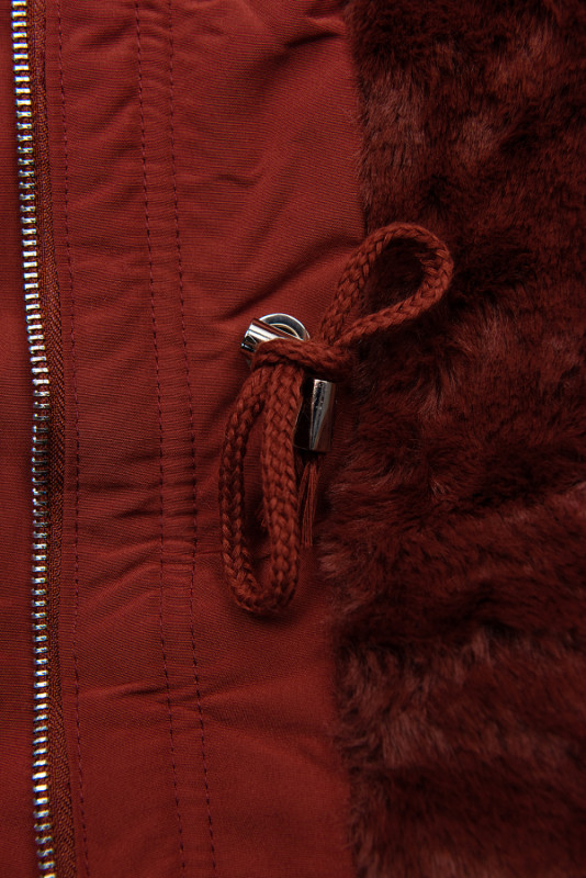 Winterparka mit Fellimitat braunrot