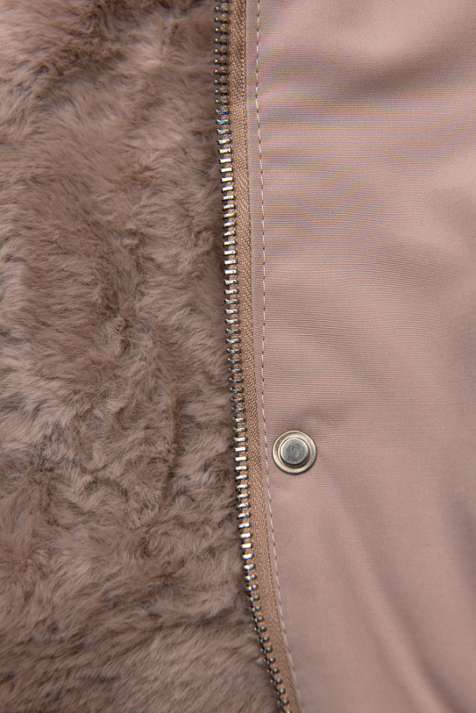 Winterparka mit Fellimitat beige-rosa