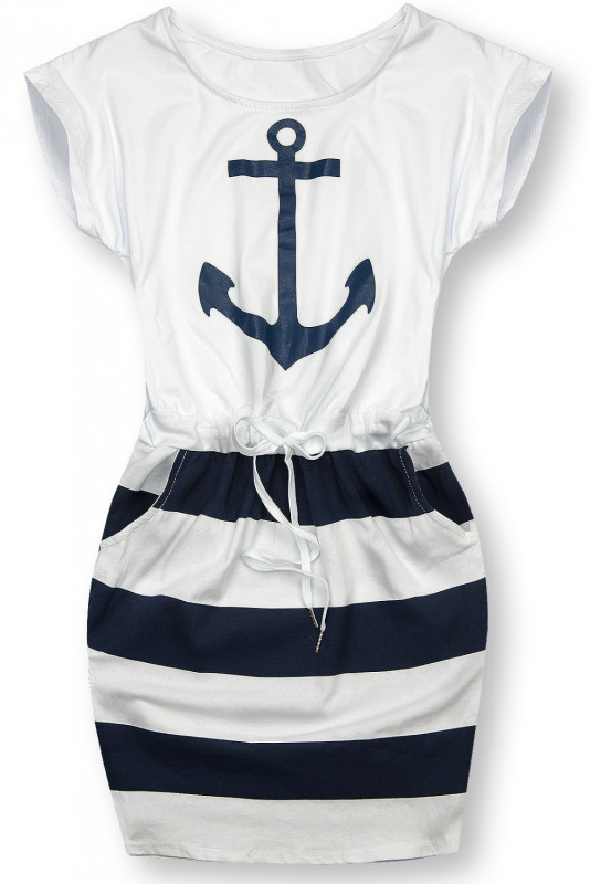 Kleid im Anker Druck weiß/blau
