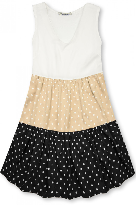 Kleid mit Punktedruck beige/schwarz