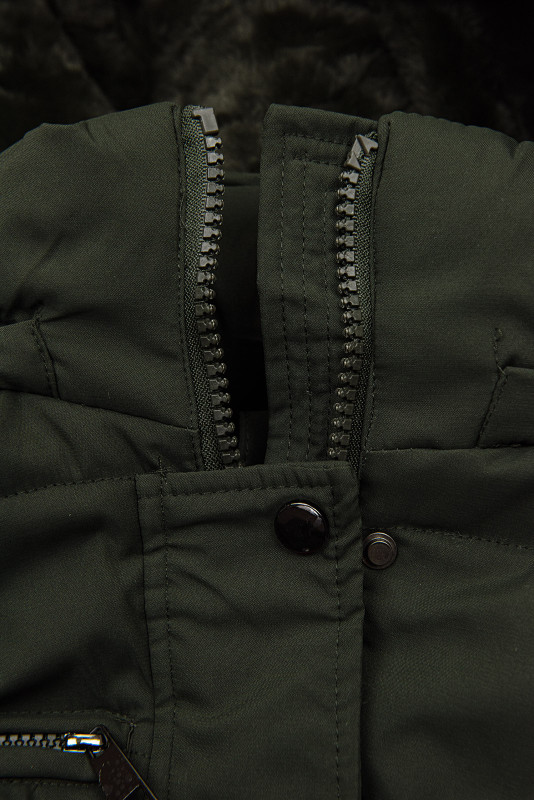 Warme Steppjacke mit Kapuze Khaki