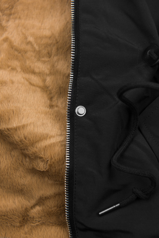 Winterparka mit abnehmbarem Kunstfell schwarz