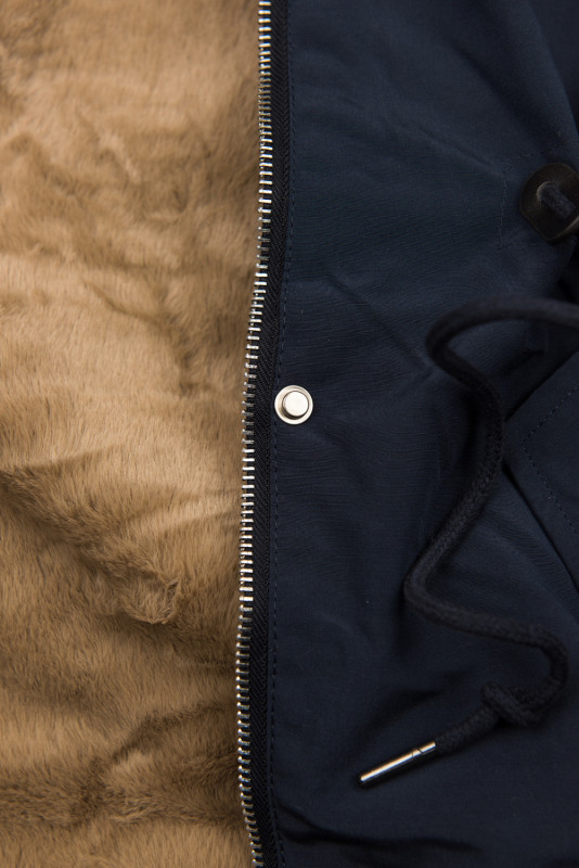 Winterparka mit abnehmbarem Kunstfell dunkelblau